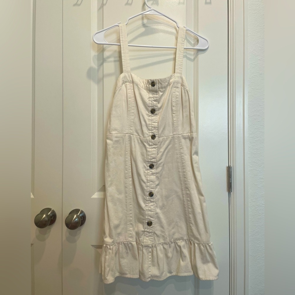 American Eagle White Denim Button-Down ruffle hem Dress